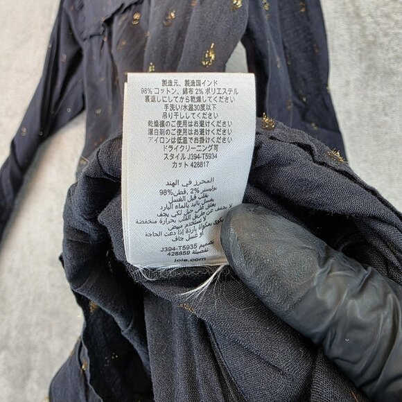 Joie Blouse Womens XS Black Gold Metallic Ruffle Peplum Long Sleeve Top - Picture 10 of 12